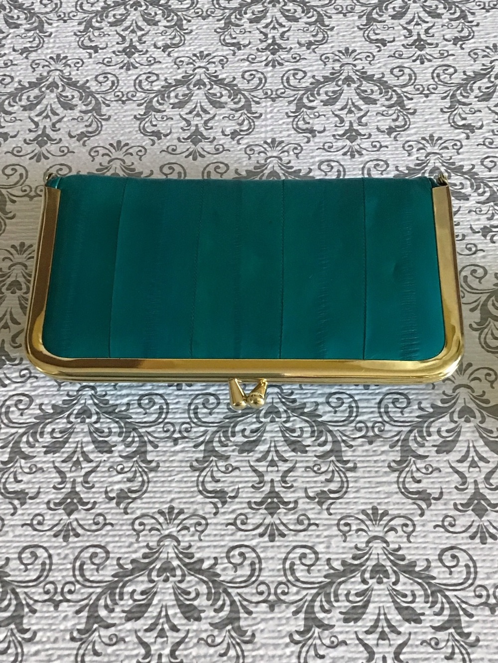 Teal Gold-Trim Frame Clutch Handbag